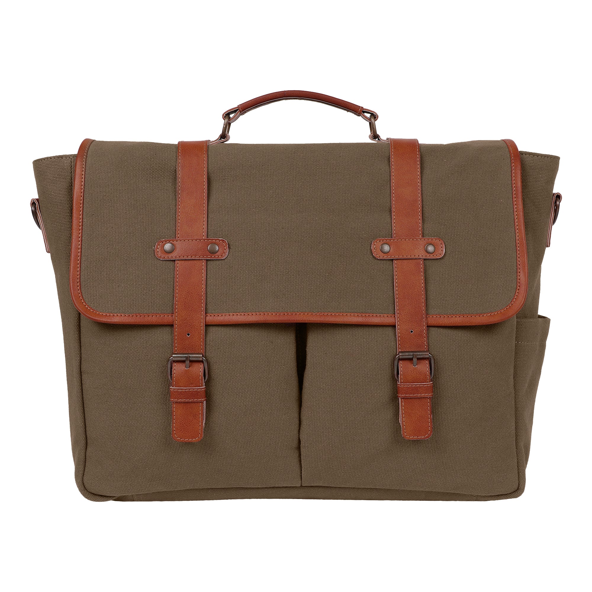 CANVAS LEATHER LAPTOP MESSENGER BAG (Green)