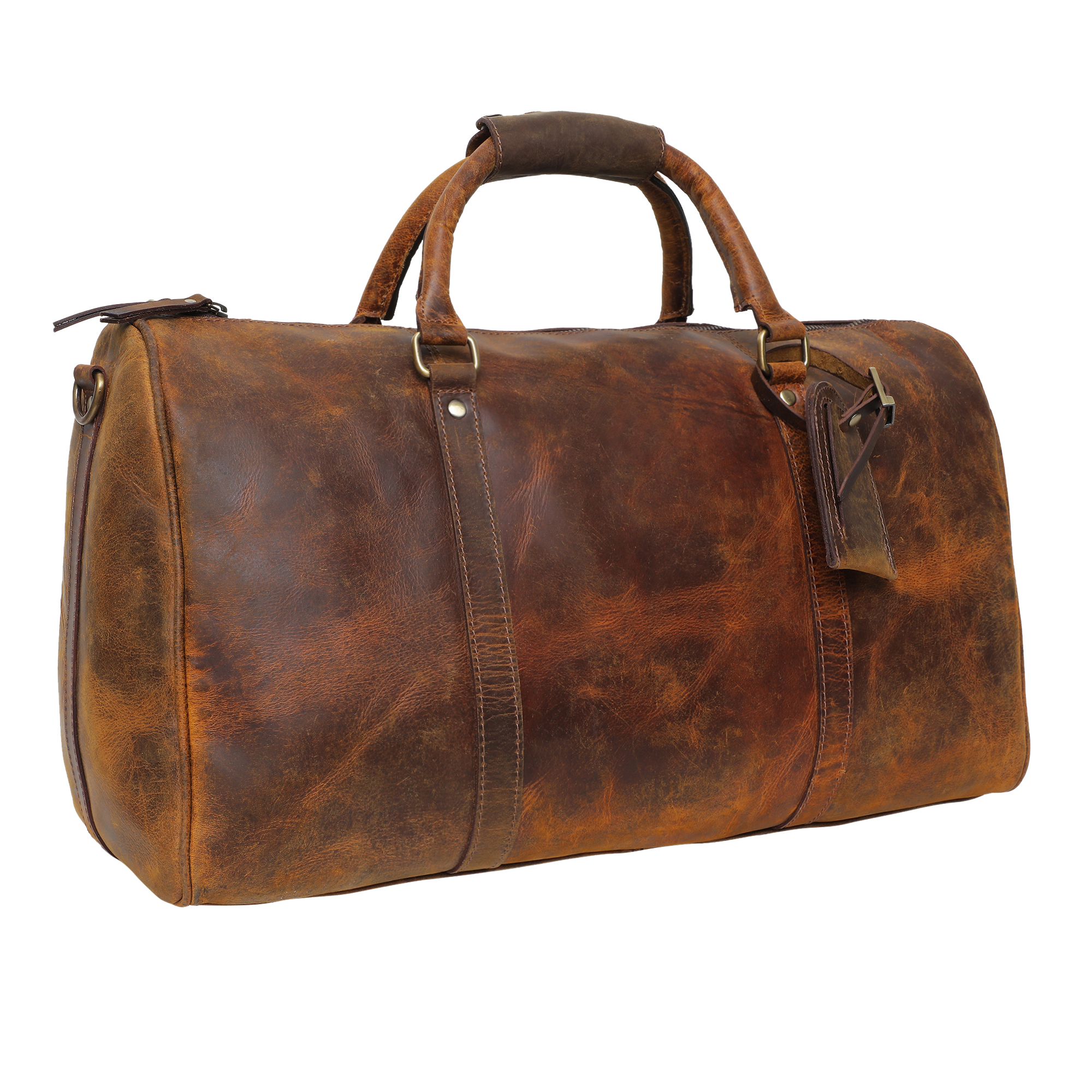 Handmade Genuine Leather Travel Duffel Bag (Brown)