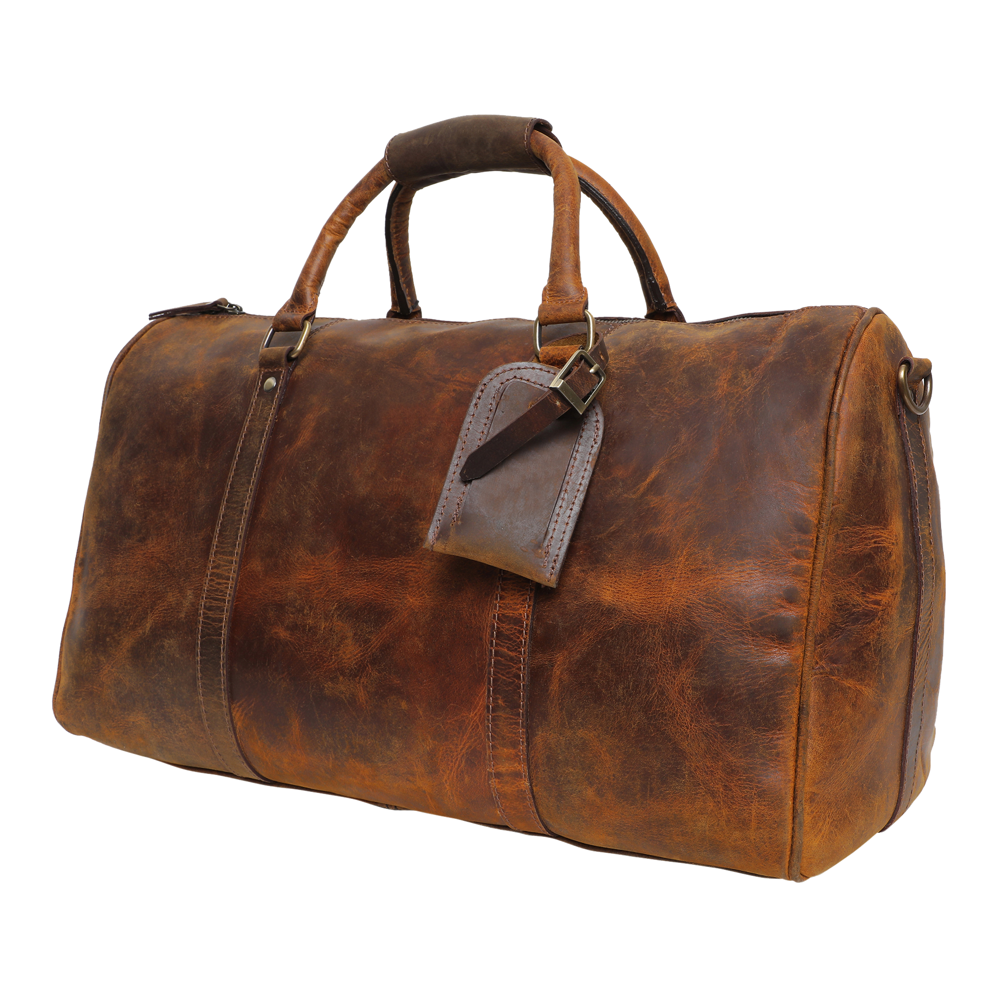 Handmade Genuine Leather Travel Duffel Bag (Brown)