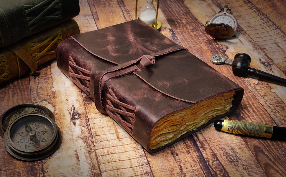 Leather Bound Journal With Antique Deckle Edge Paper for Men Women (Mauve)
