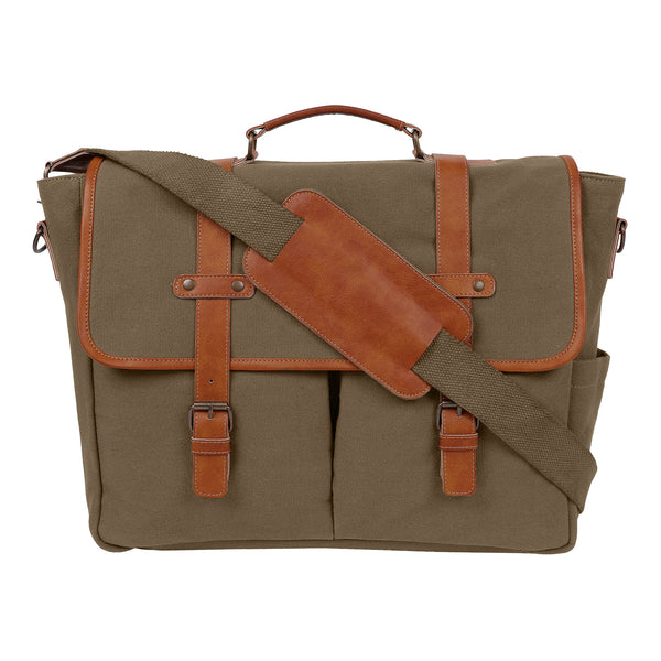 CANVAS LEATHER LAPTOP MESSENGER BAG (Green)