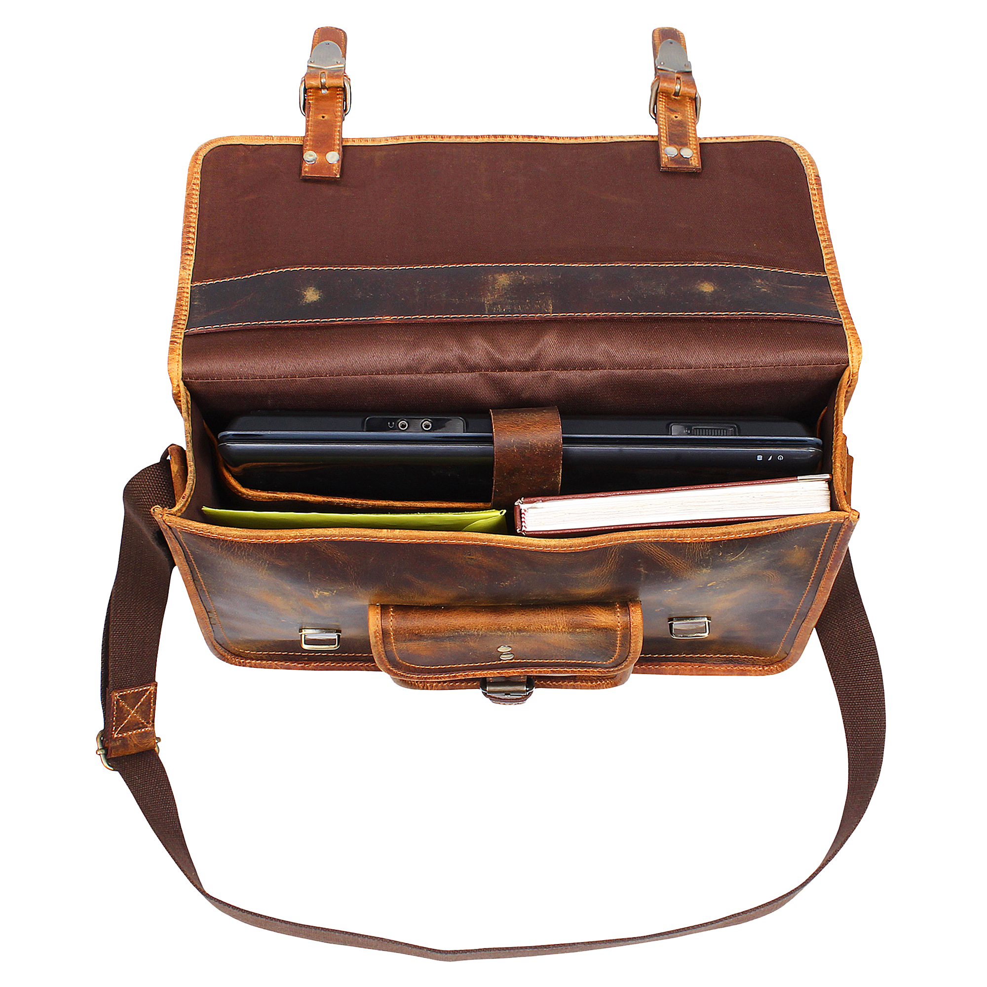 Handmade Genuine Leather Laptop Briefcase Messenger Bags (Brown)