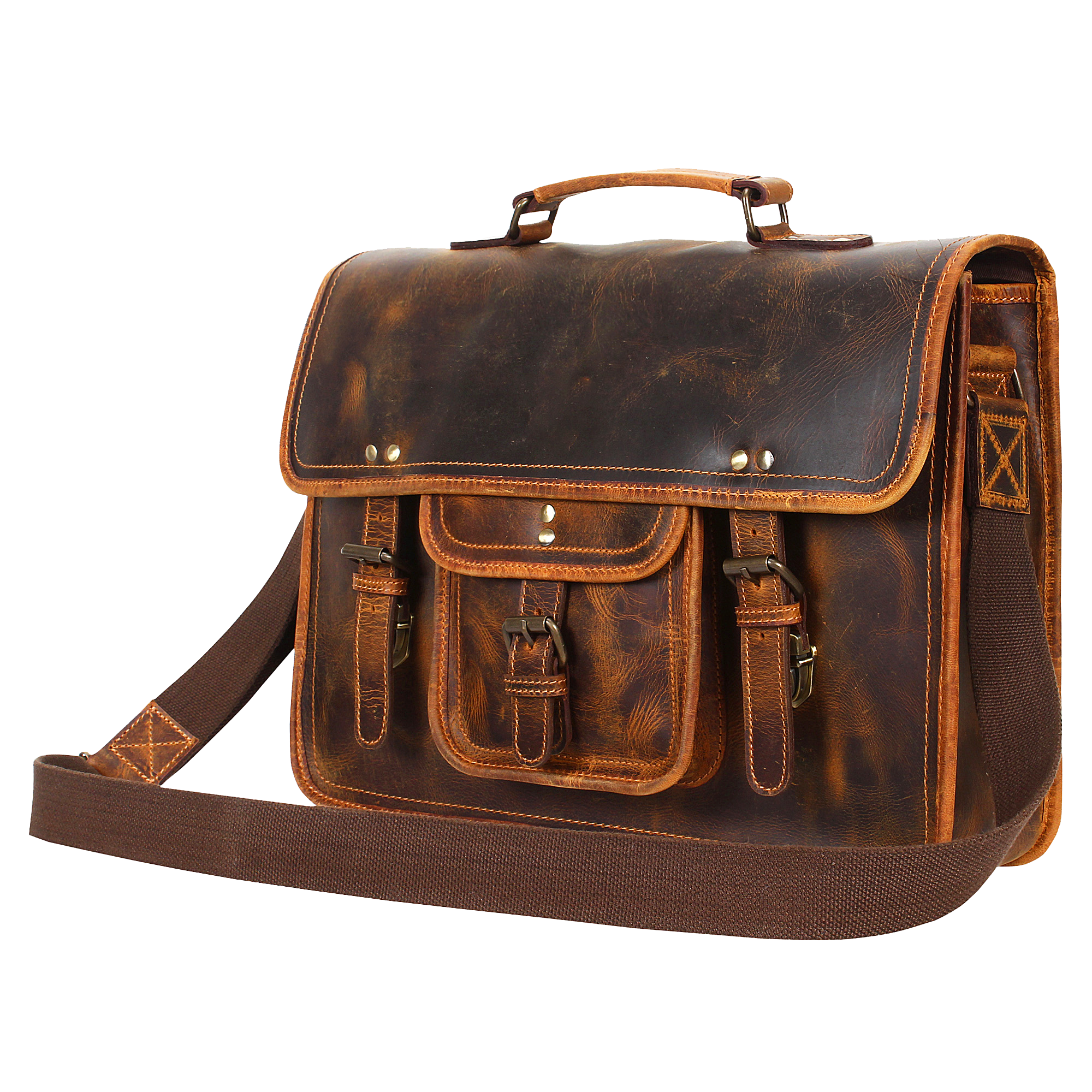Handmade Genuine Leather Laptop Briefcase Messenger Bags (Brown)