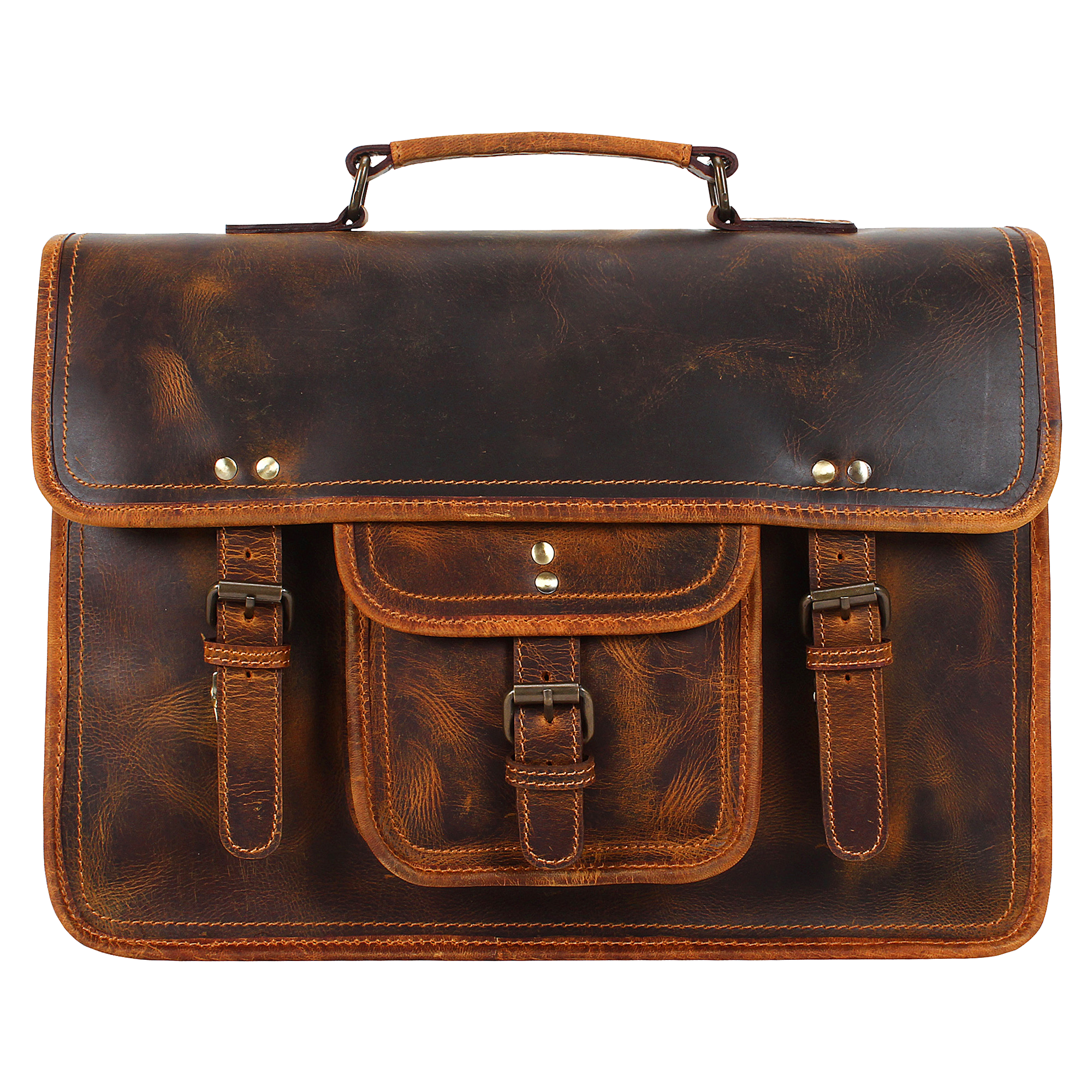Handmade Genuine Leather Laptop Briefcase Messenger Bags (Brown)