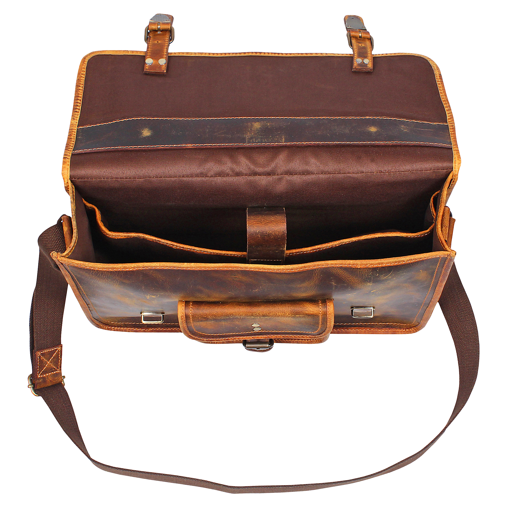 Handmade Genuine Leather Laptop Briefcase Messenger Bags (Brown)