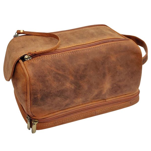 Handcrafted Genuine Leather Toiletry Bags for Him Her (Brown)