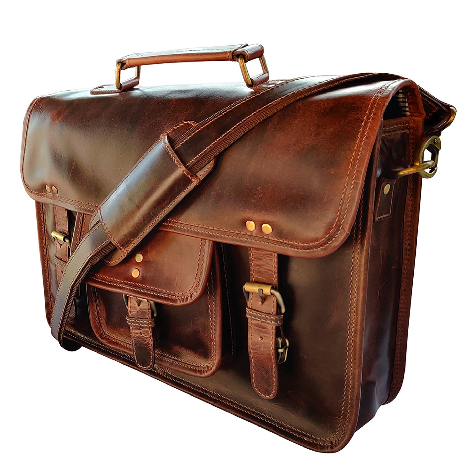 Handmade Genuine Leather Briefcase Bag (Mulberry)