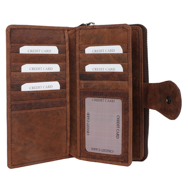 Genuine Leather Bifold Clutch Wallet - Card Pockets for Billfold, Cash, Coin - Gift for Ladies Women