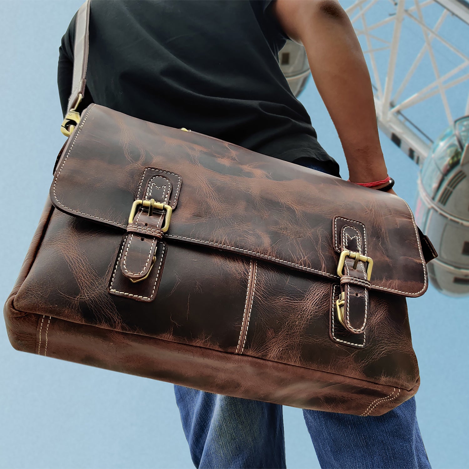 Handmade Genuine Leather Briefcase Bag (Mulberry)