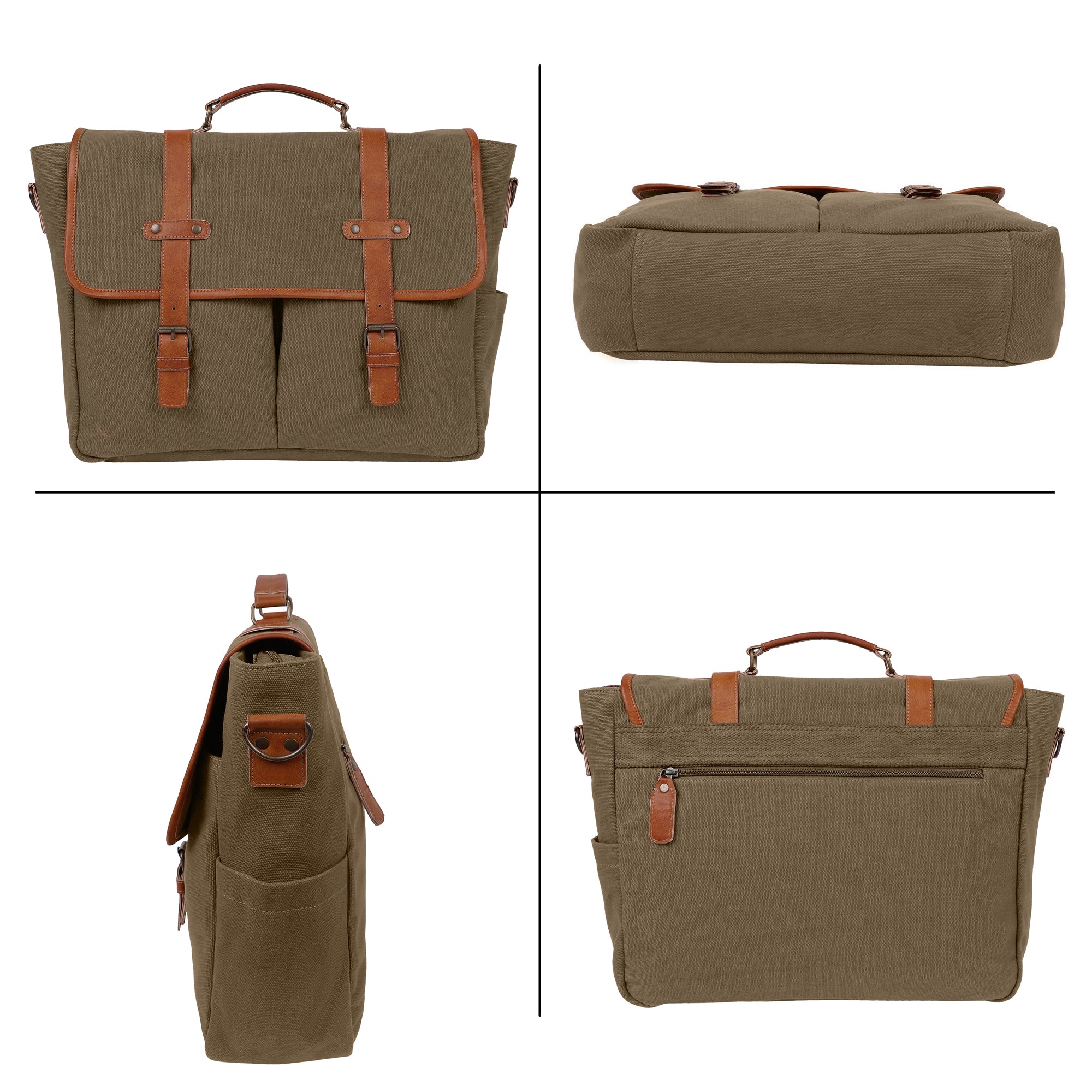 CANVAS LEATHER LAPTOP MESSENGER BAG (Green)