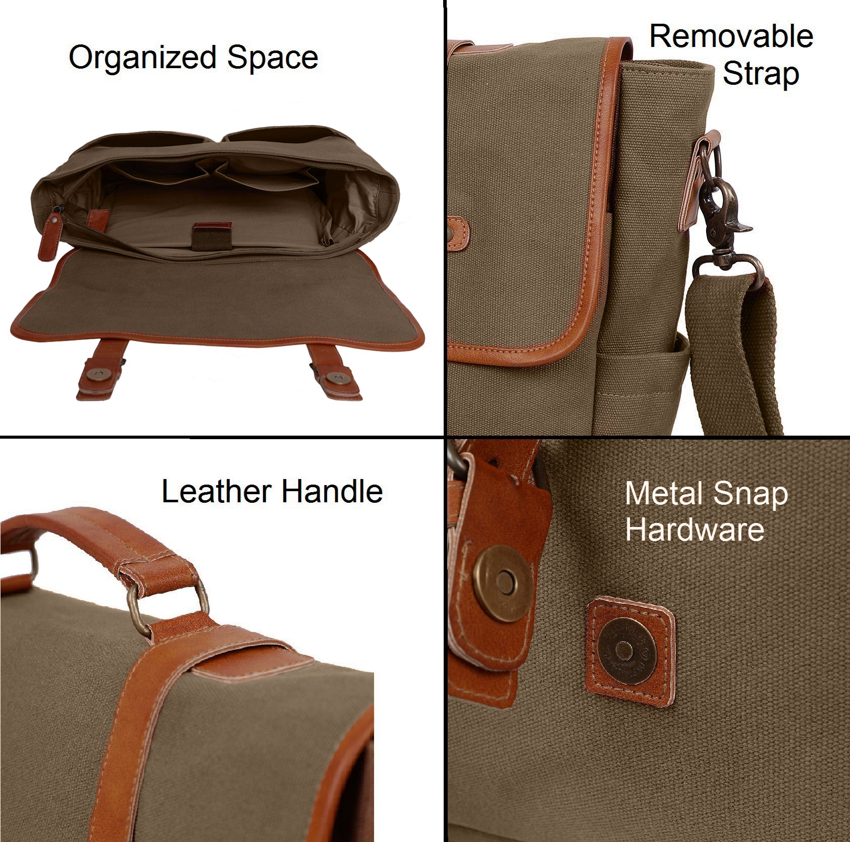 CANVAS LEATHER LAPTOP MESSENGER BAG (Green)