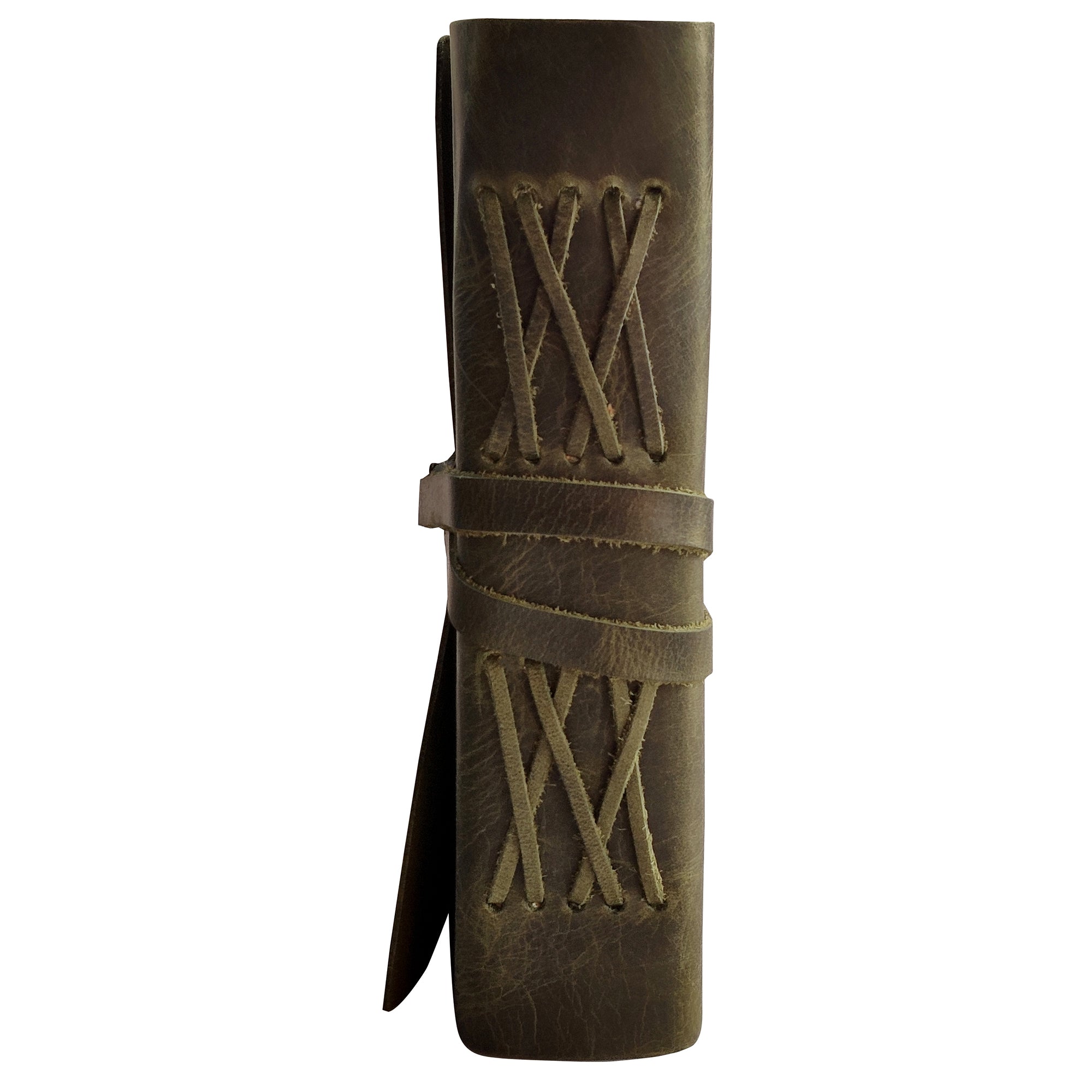 LEATHER BOUND JOURNAL WITH ANTIQUE DECKLE EDGE PAPER FOR MEN WOMEN (Olive)