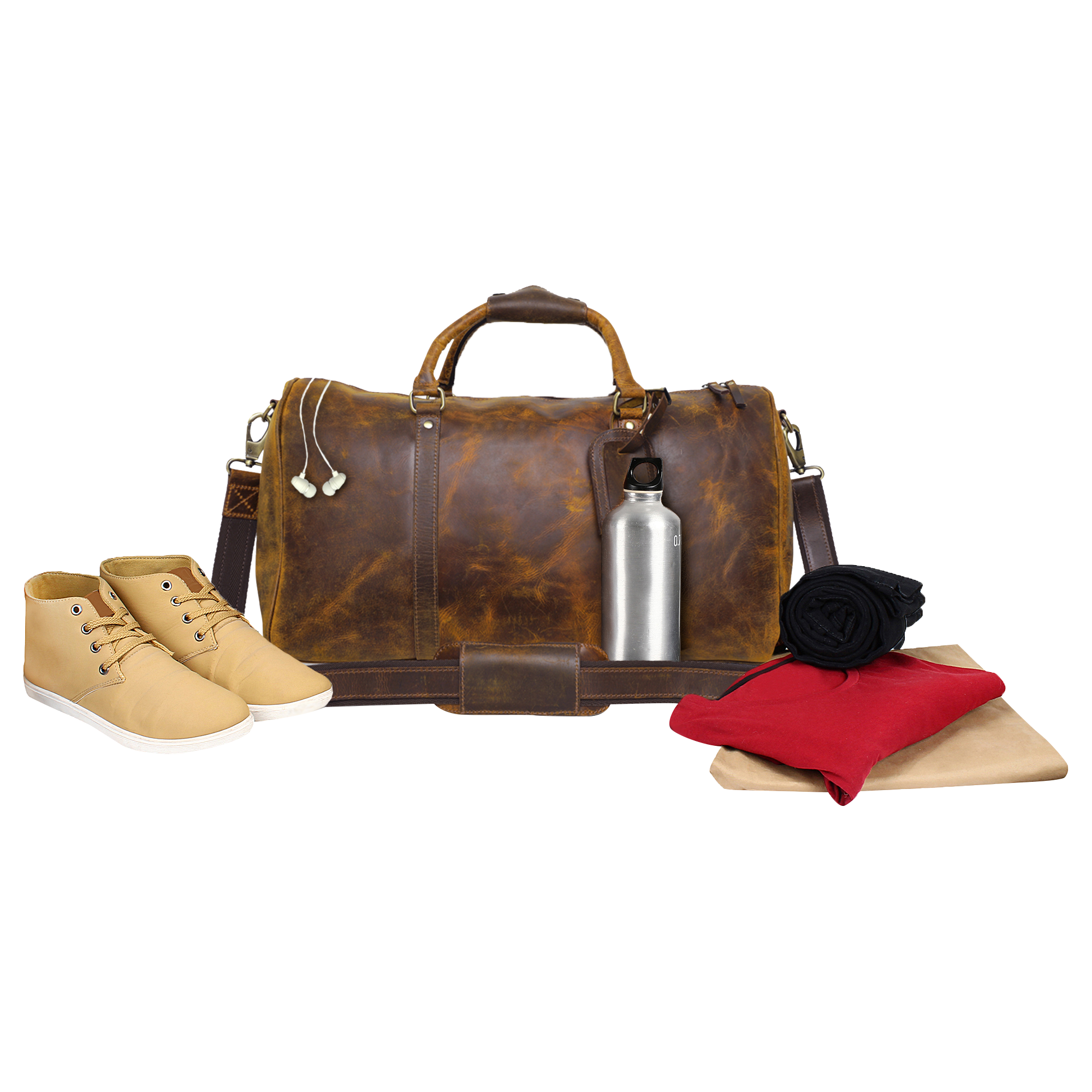 Handmade Genuine Leather Travel Duffel Bag (Brown)