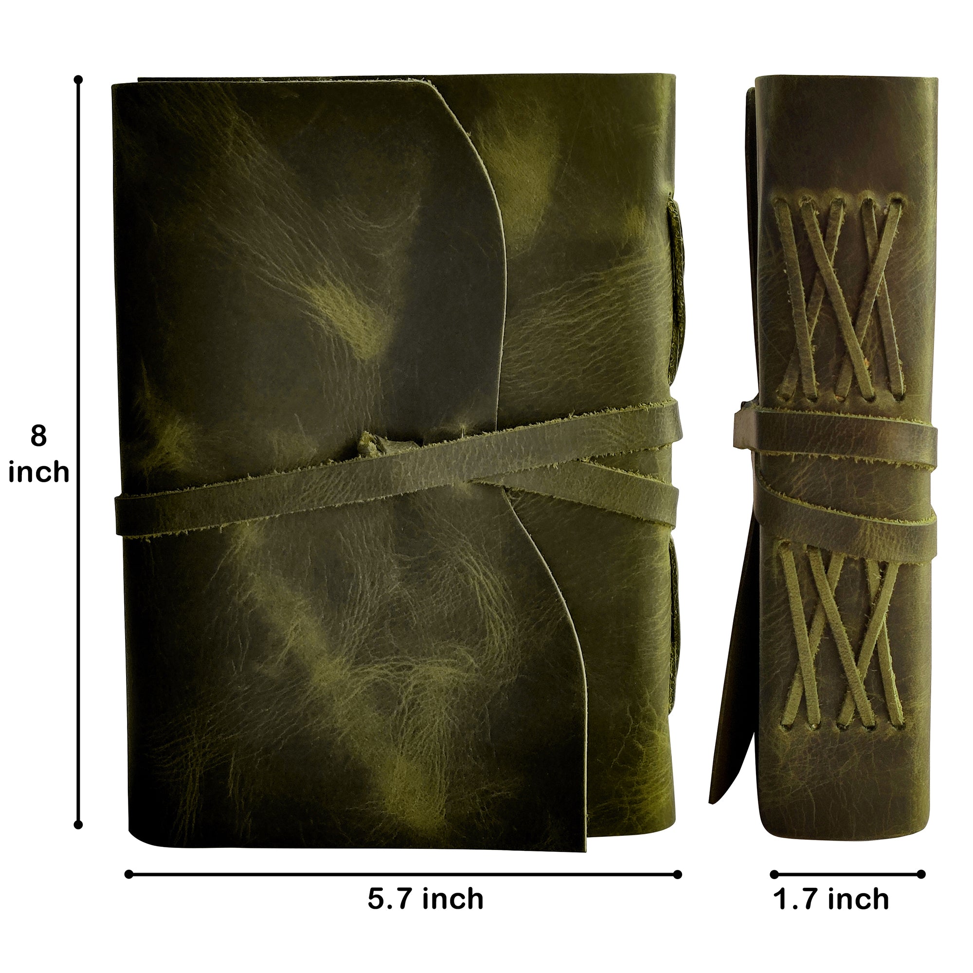 LEATHER BOUND JOURNAL WITH ANTIQUE DECKLE EDGE PAPER FOR MEN WOMEN (Olive)
