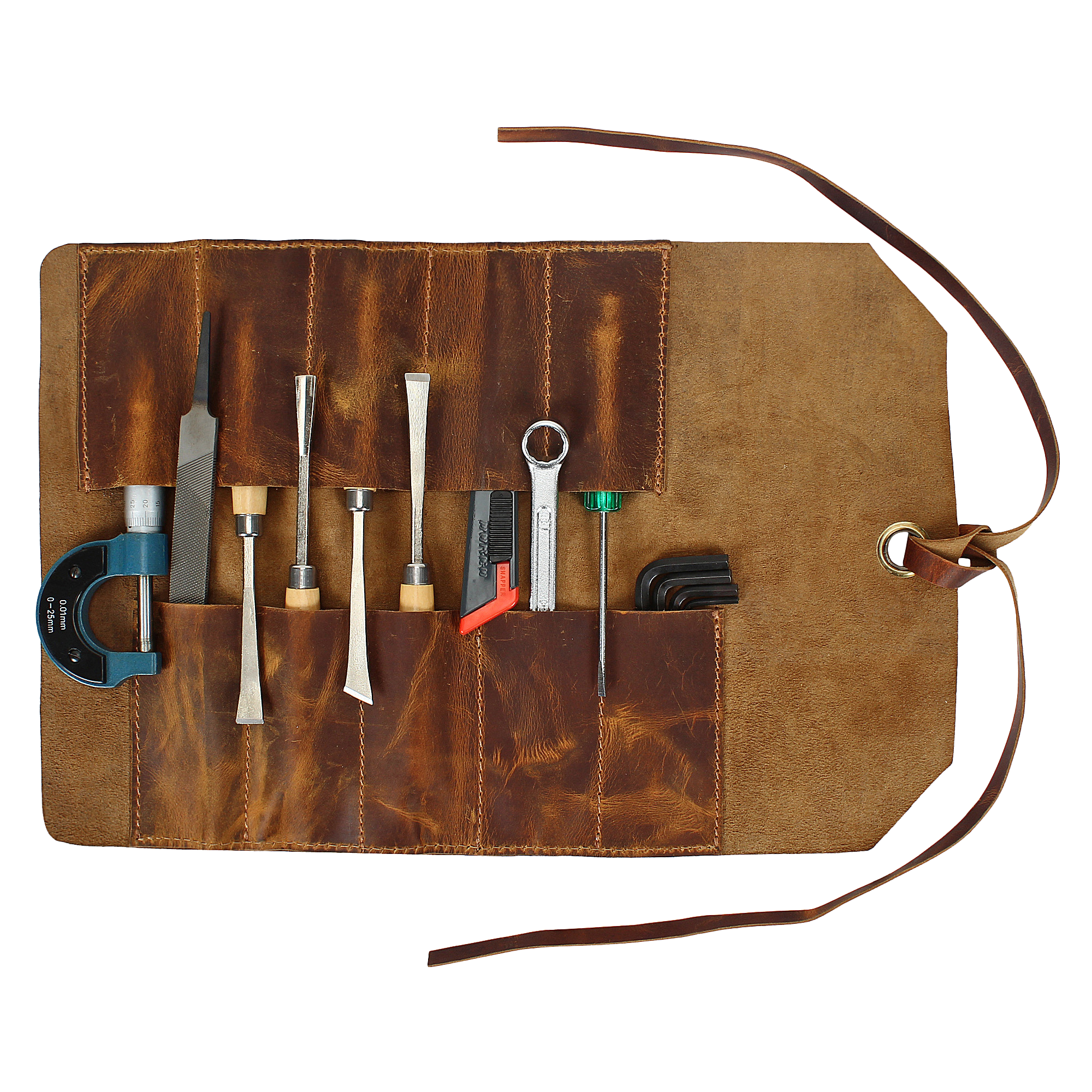 Full Grain Leather Tool Roll Up Pouch- Handcrafted Tool Kit (10 Slots) –  Rustic Town