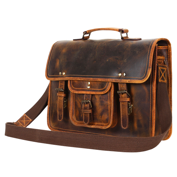 Handmade Genuine Leather Laptop Briefcase Messenger Bags (Brown)