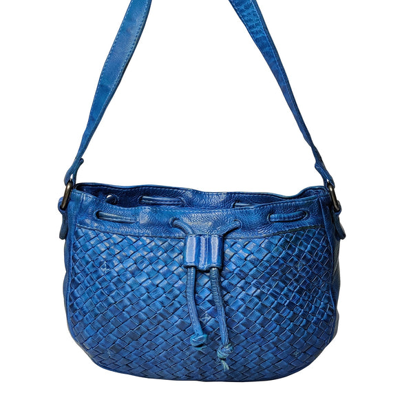 Leather Shoulder Bag for Women, Petrol Blue