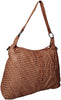 Leather Hand-Woven Tote Shoulder Bag for Women, Cognac