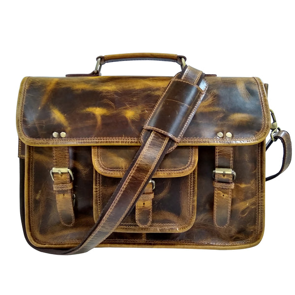 Handmade Genuine Leather Briefcase Bag (Tan)