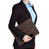 Executive Genuine Leather Zipper Portfolio Padfolios (Dark Brown)