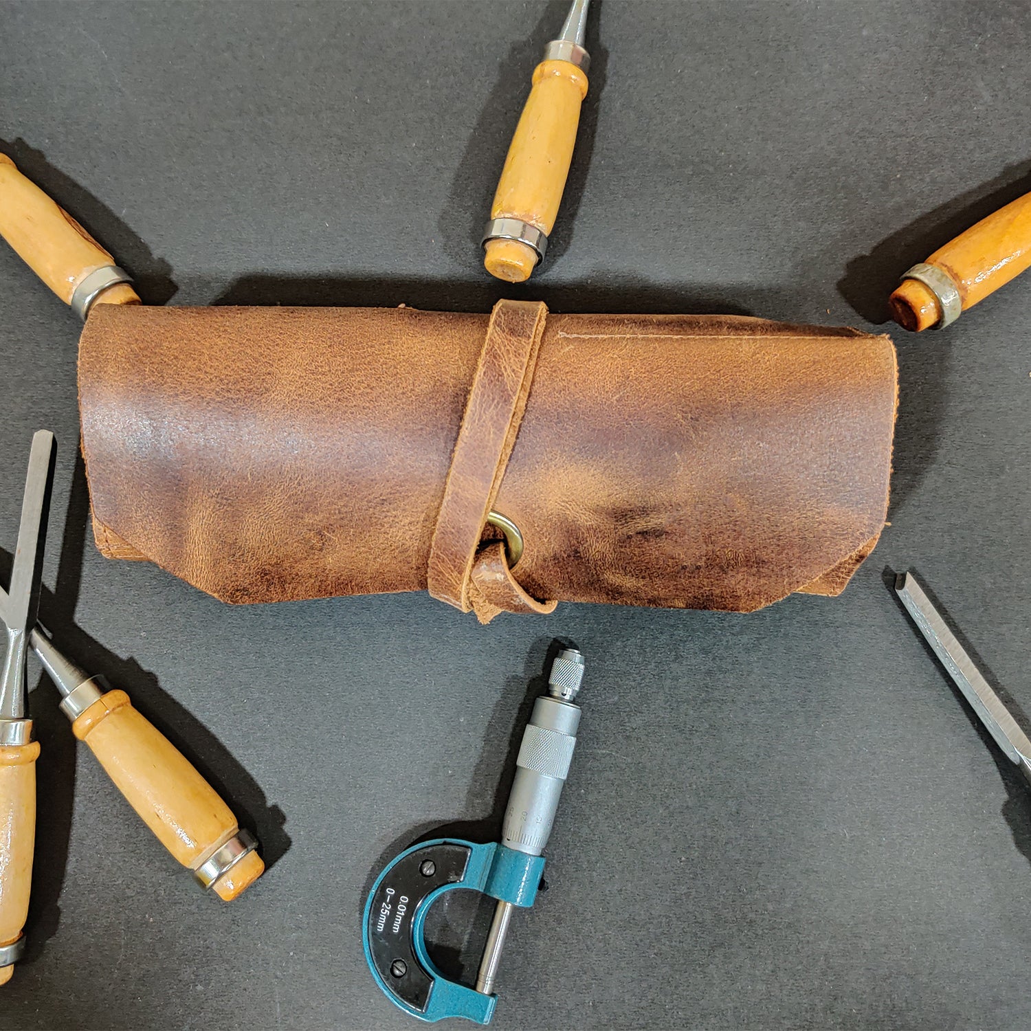 Leather Tool Roll Up Pouch - Leather Tool Wrench Roll / Chisel Bag by Rustic Town