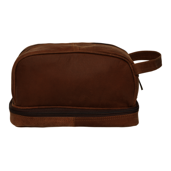 Genuine Leather Men Women Toiletry Makeup Bags (Dark Brown)