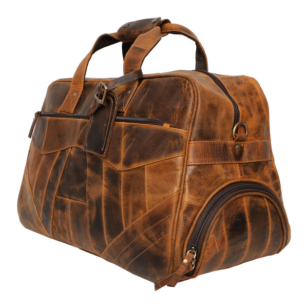 Genuine Leather Weekender Travel Duffel Bag (Brown)