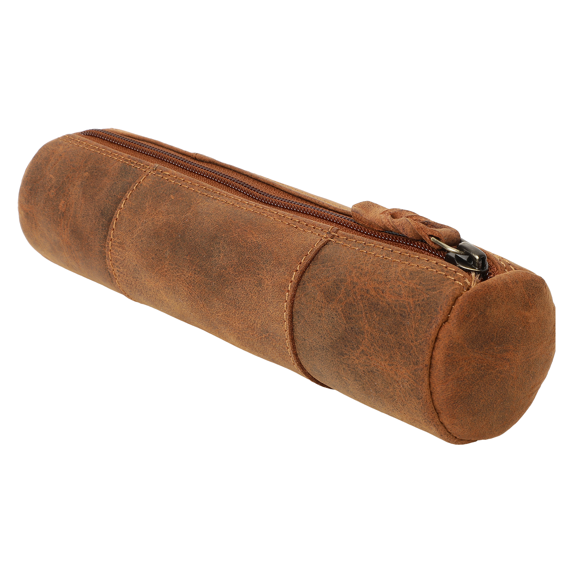 Practical Pencil Case / Pencil Pouch, Buffalo Leather, Cognac-brown,  Personalized Engraving Possible, 010 